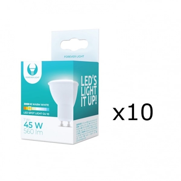 LED-lamppu GU10, 7W, 230V, 3000K, 10-pack, Lämminvalkoinen