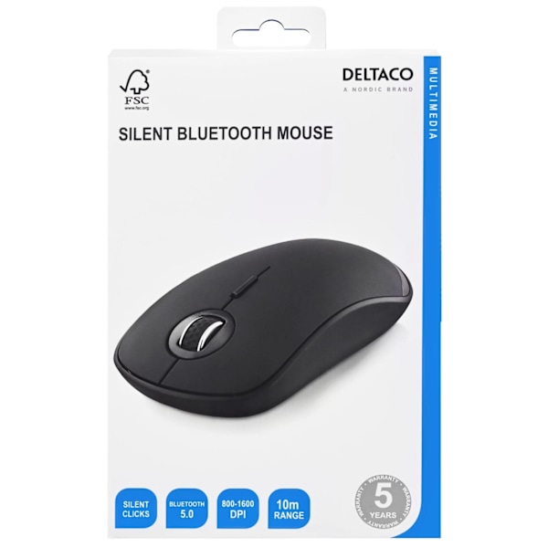 DELTACO Silent wireless mouse, Bluetooth, 1x AA, 800-1600 DPI, 125 Hz,