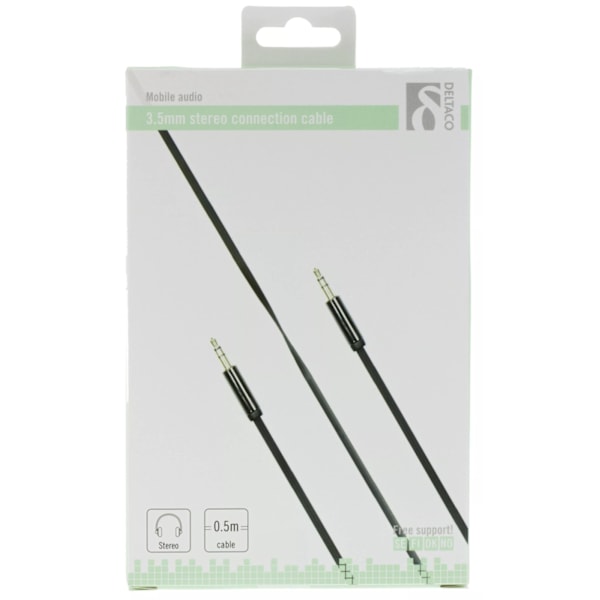 DELTACO lydkabel, 3,5mm han til 3,5mm han, 0,5m, sort