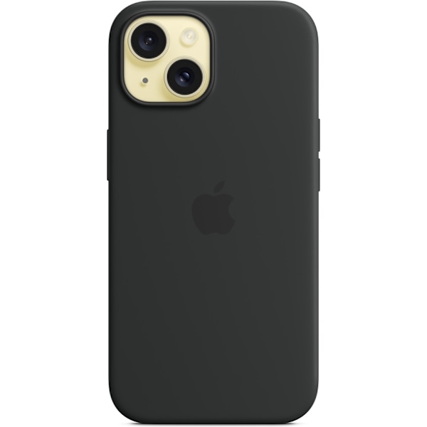Apple iPhone 15 silikonikuori MagSafella, musta Svart