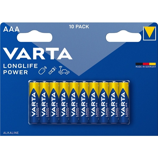 Varta LR03/AAA (Micro) (4903) batteri, 10 st. blister alkaliskt manganbatteri, 1,5 V