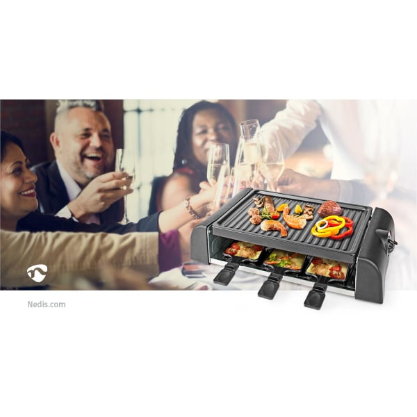 Nedis Gourmet / Raclette | Grill | 6 Personer | Spatel | Indstilling af temperatur | Non-stick belægning | Rektangel