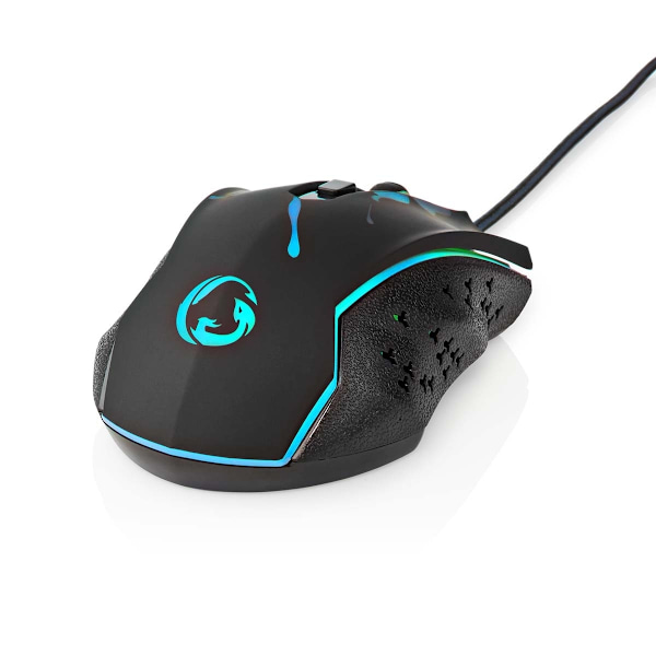 Nedis Gaming Mus | Trådbundet | 1200 / 1800 / 2400 / 3600 dpi | Justerbar DPI | Antal knappar: 6 | Programmerbara knappar | Högerhänt | 1.50 m | LED
