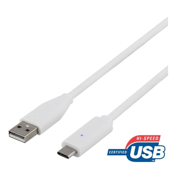 DELTACO USB 2.0 -kaapeli, Type A - Type C uros, 0,25m, valkoinen