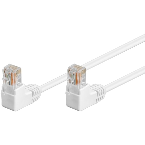 Goobay Netværkskabel CAT 5e vinklet 2x 90°, U/UTP, hvid, 1 m kobberbeklædt aluminiumleder (CCA), 2x RJ45-stik 90 ° (8P8C)