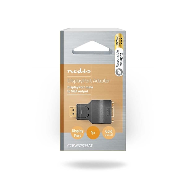 Nedis DisplayPort adapter | DisplayPort Han | VGA Hun | 1080p | Guldplateret | Lige | Runde | ABS | Antracit | Box