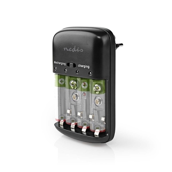 Nedis NiMH Batteriladdare AA / AAA | 1.2 / 9 V DC | 0.5 A A | Underhållsladdning | Euro / Typ C (CEE 7/16) | Batteritypsenergi: AA / AAA / E-Block | S