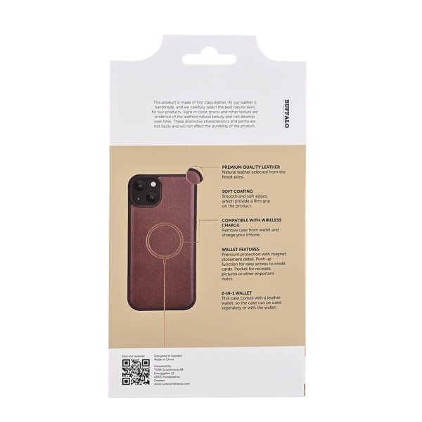 BUFFALO 2in1 Leather 3 card MagSerie iPhone 15 Plus Brown Brun