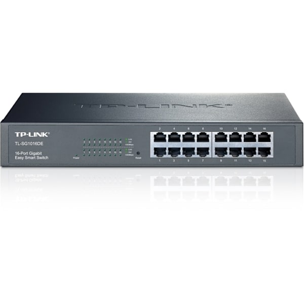 TP-LINK Layer 2 netværksswitch, 16-ports 10/100/1000Mbps, RJ45, metal Sort