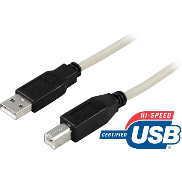 DELTACO USB 2.0 -kaapeli, Type A uros - Type B uros, 2m, beige