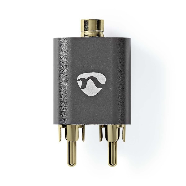 Nedis Stereo Audio Adapter | 2x RCA Hane | 3.5 mm Hona | Guldplaterad | Rak | Aluminium | Grått Med Metall | 1 st. | Kartong med täckt fönster
