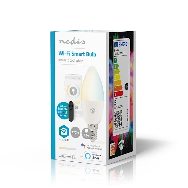 Nedis SmartLife LED-Lampor | Wi-Fi | E14 | 470 lm | 4.9 W | Varm till cool vit | 2700 - 6500 K | Android™ / IOS | Ljus | 1 st