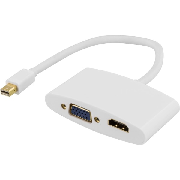 DELTACO sovitin Mini DisplayPort - HDMI ja VGA, 0,25m, valkoinen