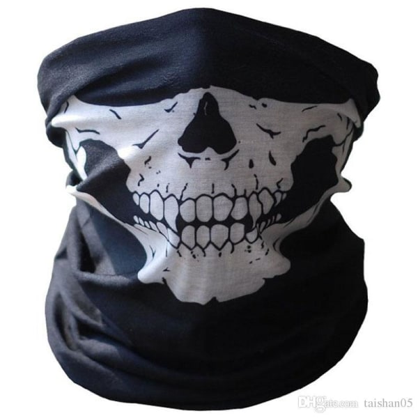 Döskallemask sjal halsduk för backen bandana svart 47 x 23 cm