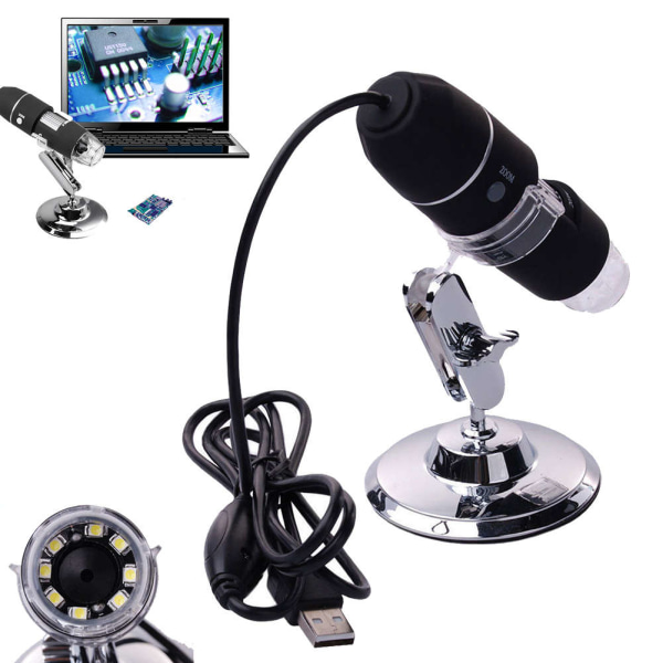 500X förstoring 8-LED USB digital mikroskop inspektion svart