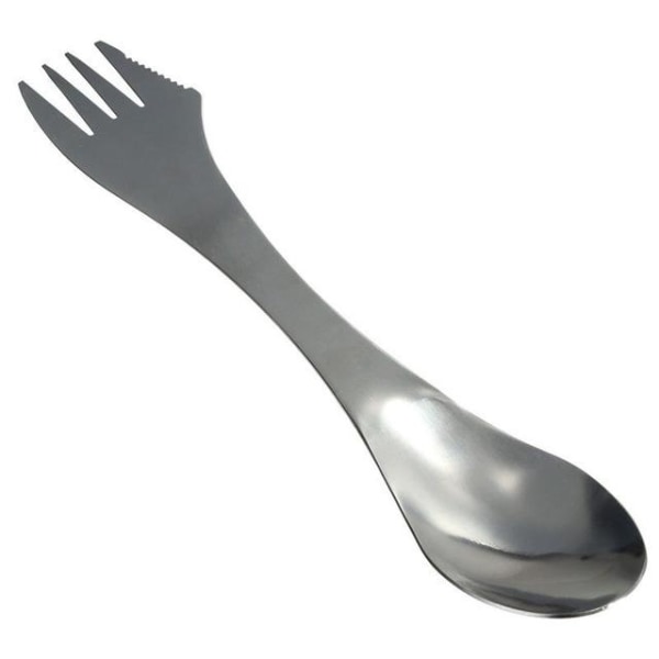 3 i 1 Multverktygi Gaffel Kniv Sked Jakt Camping Picknick silver