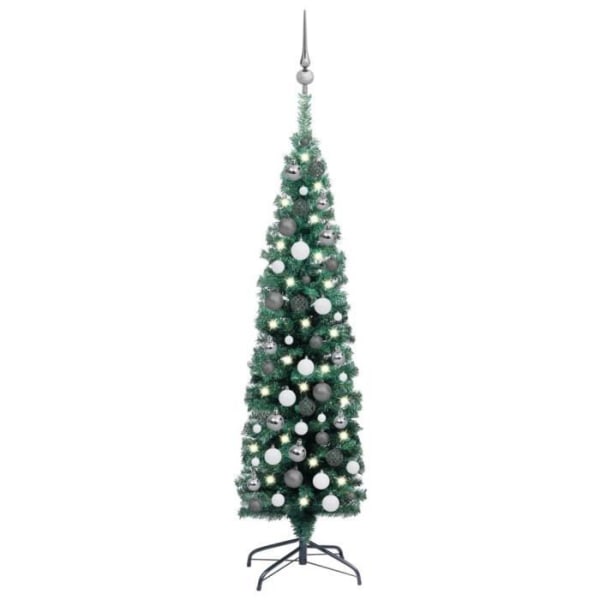 BEL-7029242323480-Tunn konstgjord julgran och LED och bollar Grön 120 cm