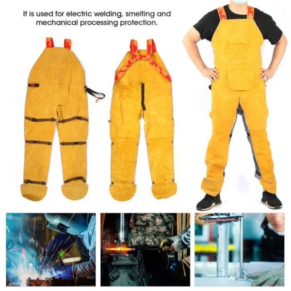 BEL-7423055222631-Arbetskläder Läderförkläde, arbetsförkläde, brandsäkert nötskinn multifunktionella justerbara sportbehov