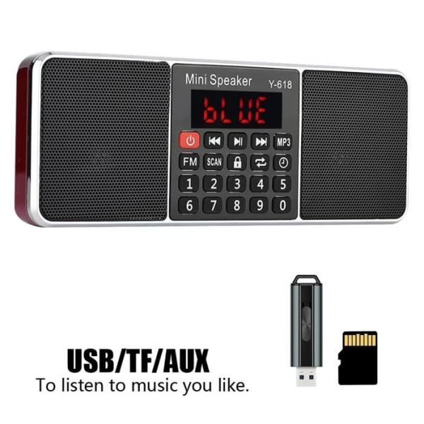 HURRISE Stereo FM-radio 87,5-108MHz, USB MP3-spelare, TF-miniradiohögtalare, handsfreesamtal