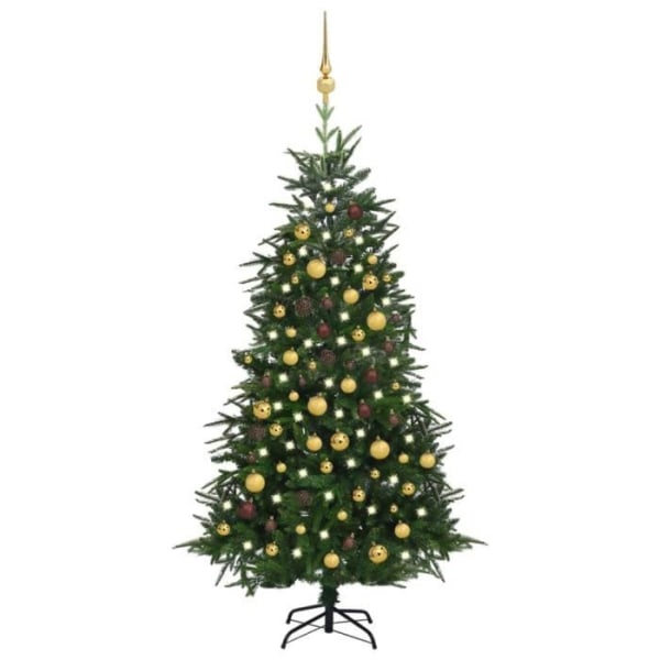 BEL-7667103811143-Konstgjord julgran med LED och bollar Grön 180 cm PVC PE