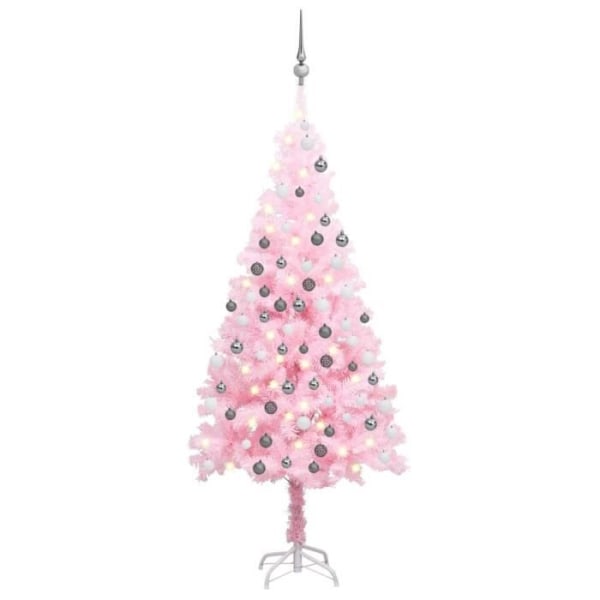 BEL-7458880569606-Konstgjord julgran med LED och bollar Rosa 120 cm PVC