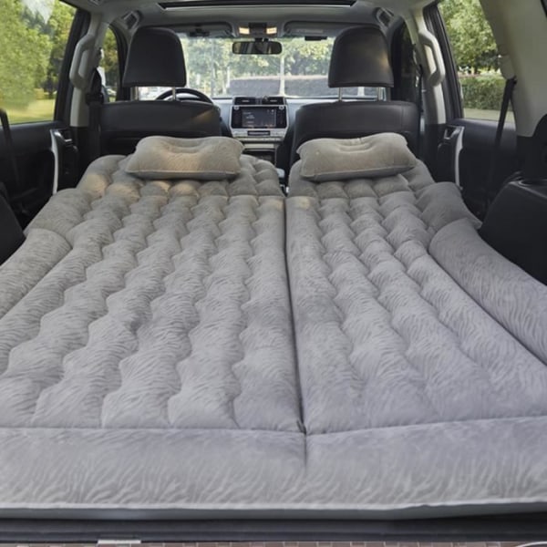 LIA Multifunktions 2 i 1 uppblåsbar resemadrass Mjuk PVC flockad sovstödkudde för bil-SUV (grå)