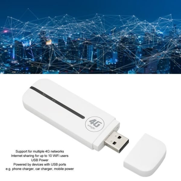 HURRISE Bärbar WiFi USB 4G USB WiFi Modem 4G LTE, Bärbar WiFi-router med USB-port, 10 WiFi-användare, IT-paket