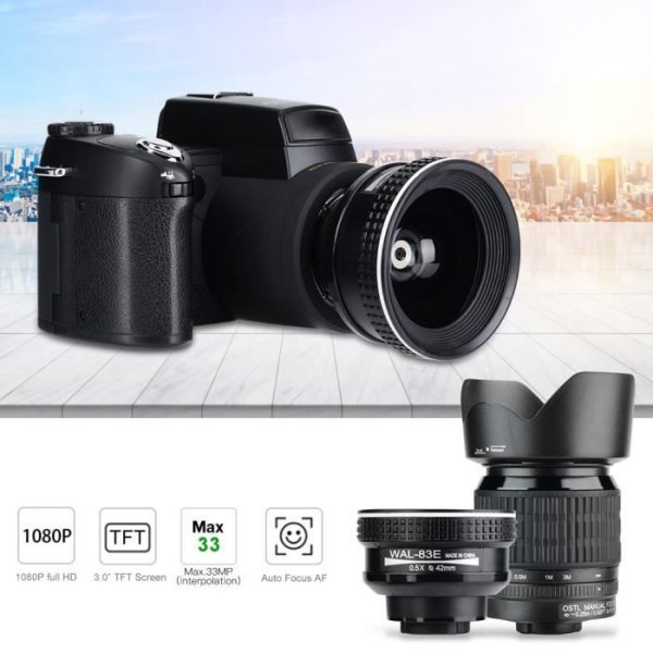 LEH videokamera FHD 33MP 1080P digitalkamera med 24X zoom telefoto vidvinkelobjektiv