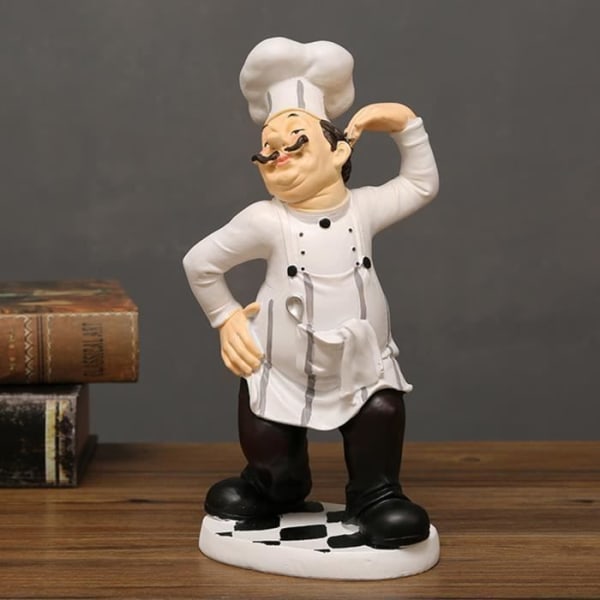 Fransk kockskulptur 30x14x11cm, rolig kockfigur i harts för köksdekoration, realistisk och fängslande