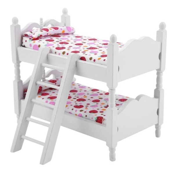 LAM-Barnleksaker 1:12 Våningssäng Dockhus Minimöbler för barn Leksaksmodell Säng (Rosa jordgubb)