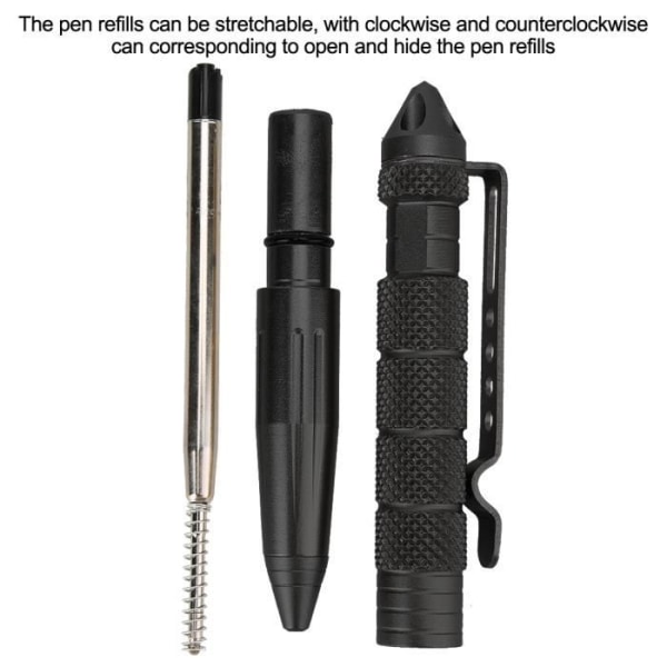 HURRISE Tactical Pen Multifunktionell Taktisk Tungsten Steel Skyddande Glas Breaker Pen Survival Tool (svart)