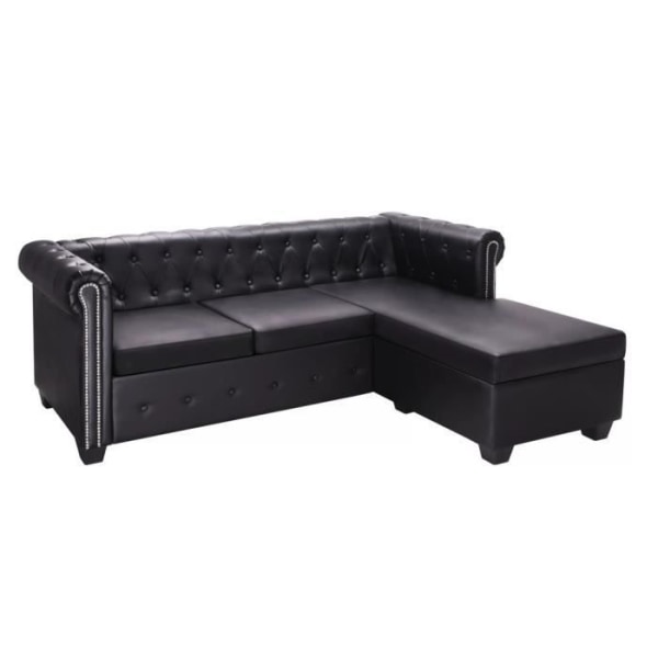 WEI L-formad Chesterfield soffa konstläder svart#2