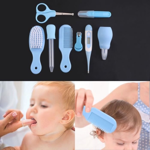 Set med 10 st Health Care for Newborn Baby Termometer Grooming Brush Kit (blå)