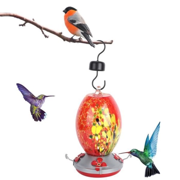HURRISE fågelmatare Hummingbird vattenmatare, färgglad målning, fågelmatningsverktyg i glas för