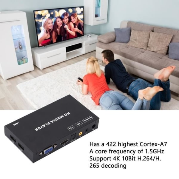 HURRISE HD Media Player 4K A7 HD Media Player Multifunction Nanotechnology Media Player med fjärrkontroll