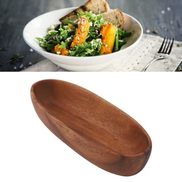 HURRISE Salladsskål i trä Stor kapacitet Mångsidig salladsskål i trä, båtformad skål Kulinarisk skål S 20,5 cm