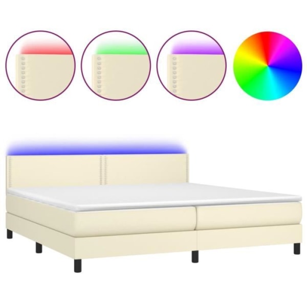 BEL-7358960853239-Klädd sängbotten och madrass och LED-kräm 200x200 cm konstläder