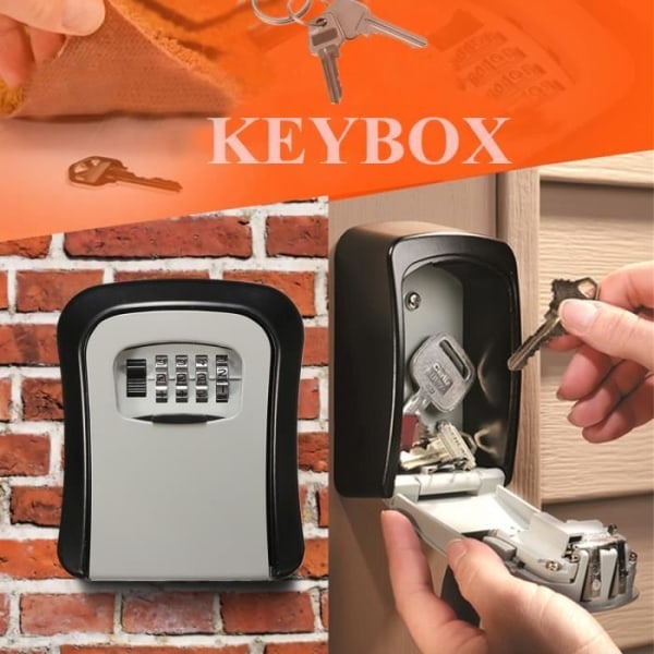 TEMPSA Wall Safe Key Box - 4-siffrig kombinationskod - Aluminiumlegering - Svart och grå