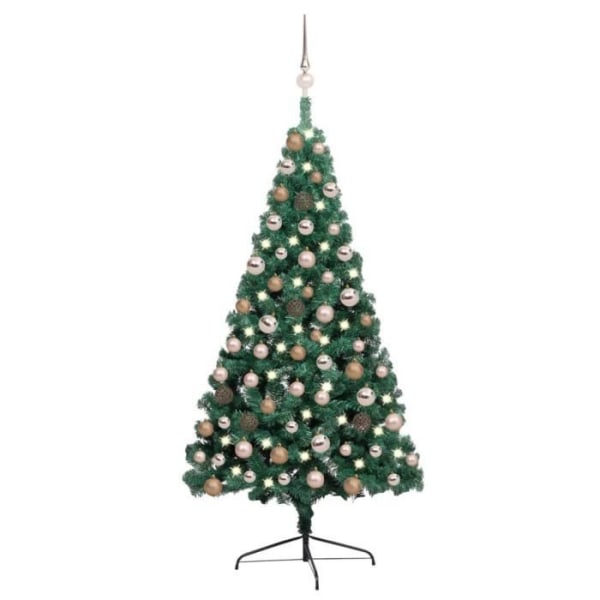 BEL-7029242386591-Halv konstgjord julgran med LED och bollar Grön 120 cm