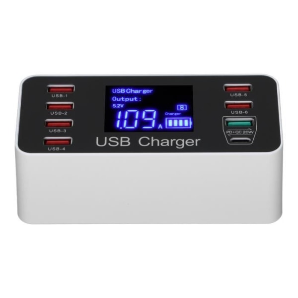 BEL-7590761759871-40W Bärbar USB-laddare med 8 QC3.0 Typ C-portar för