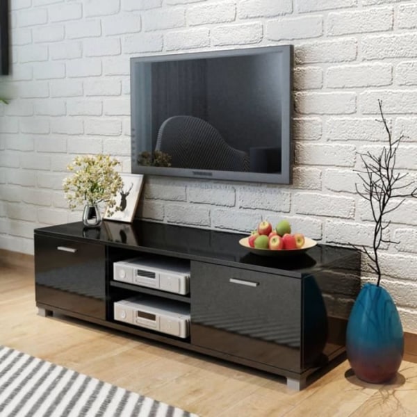 BEL-7029242396224-Högglans TV-enhet, svart, 140 x 40,3 x 34,7 cm