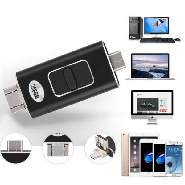 HURRISE USB-minne - 256 GB kapacitet - Extern lagring för iPhone, iPad, iPod - Plug and Play