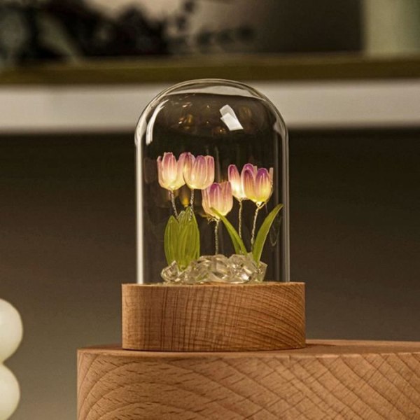 Bordsskiva LED Tulip Night Lights, Dekorativa Mood Lights, Tulip Lamp, Lila Ornament