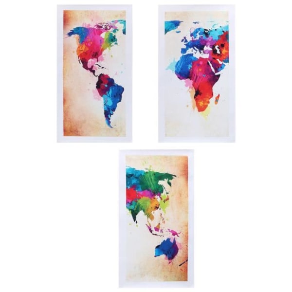 HURRISE Världskarta Duk 3 delar Färgglad oinramad Duk Världskarta Mönster Målning Väggkonstbild för dekoration