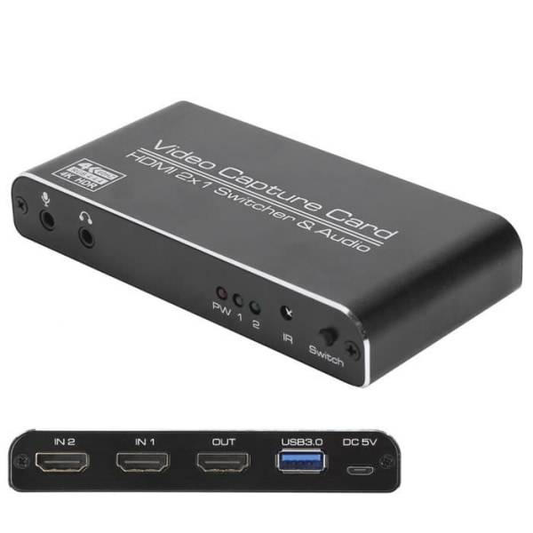 HURRISE Video Acquisition Card 4K HDMI till USB 3.0 Dongle 2 x 1 Switch