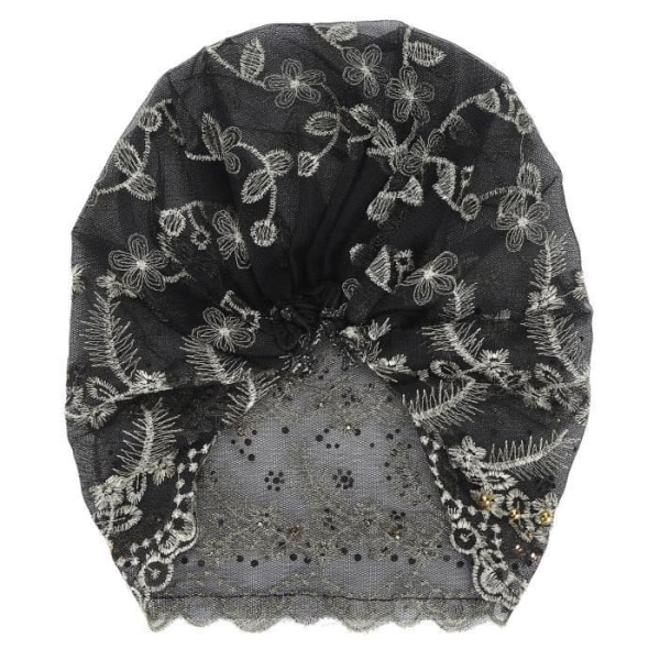 Tbest Turban Hat Turban Head Wraps Elegant Stilfull fjäderbroderad stil Europeisk retrohatt för kvinnor (svart)