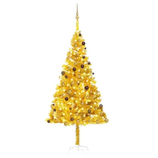 BEL-7029242359618-Konstgjord julgran med LED och kulor Guld 240 cm PET