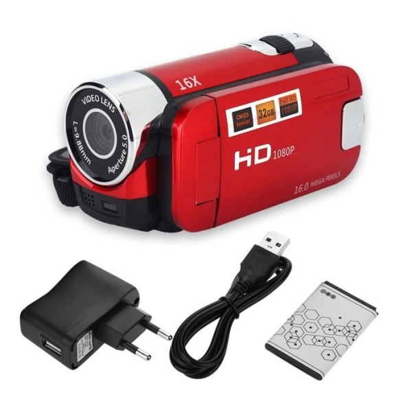 HURRISE HD-videokamera Full HD högupplöst digital videokamera 270° rotation 1080P 16X DV-videokamera