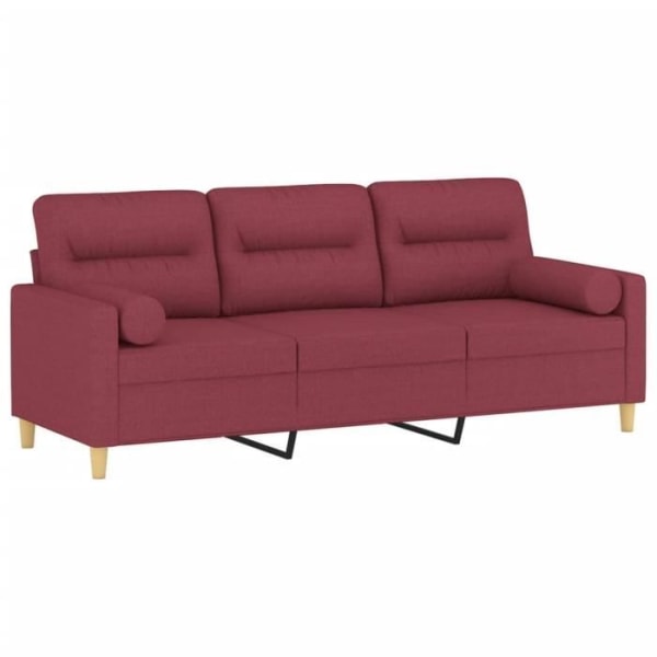 BEL-7416653545271-3-sits soffa med vinröda prydnadskuddar 180 cm tyg
