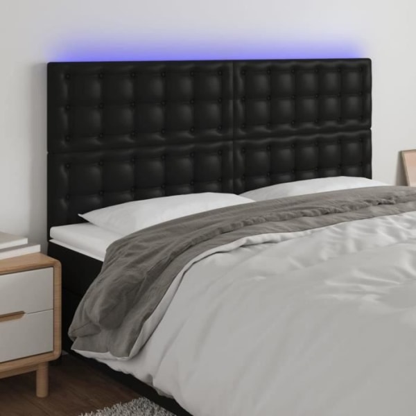 LED sänggavel - FDIT - Svart - 200x5x118/128 cm - Imiterat läder